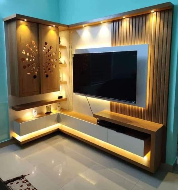 L-Shaped Backlit TV Unit