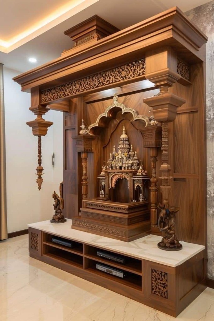 Grand Wooden Mandir Console